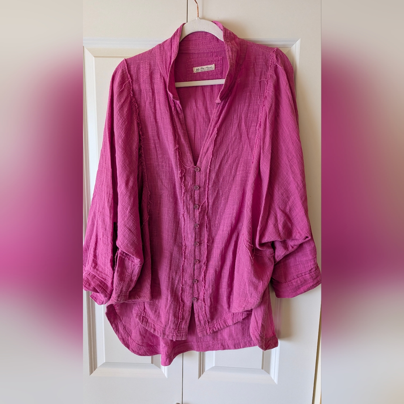 We The Free Pink Button Down Shirt M Ptp 31”